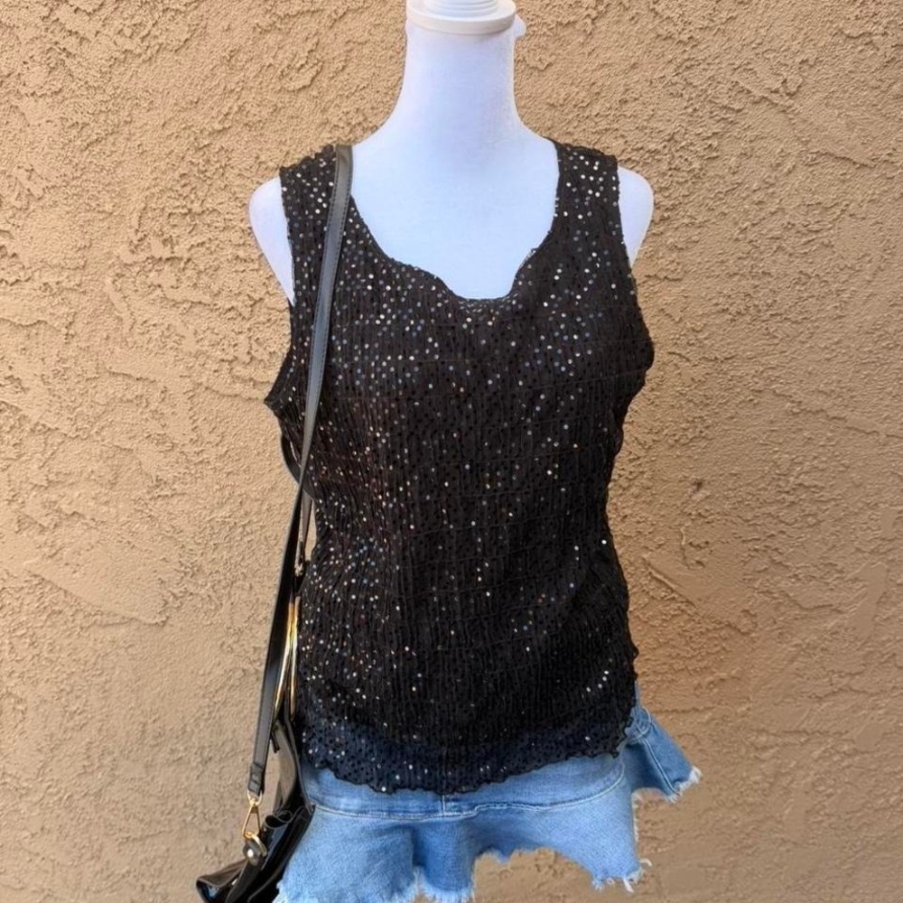 Vintage Black sequin tank top with a boho vibe
